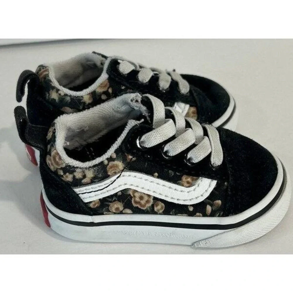 Vans Baby Old Skool Black Floral Look Print Slip On Shoes Infant Size 2